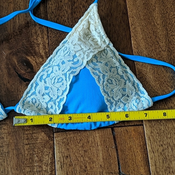 BLUE CREAM LACE PUCKER BACK BIKINI SET - Picture 5 of 6
